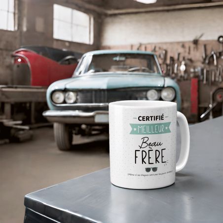 Mug Certifié Meilleur Beau Frère - Tasse cadeau Anniversaire ou Noël - 33 cL, Céramique - Imprimé en France