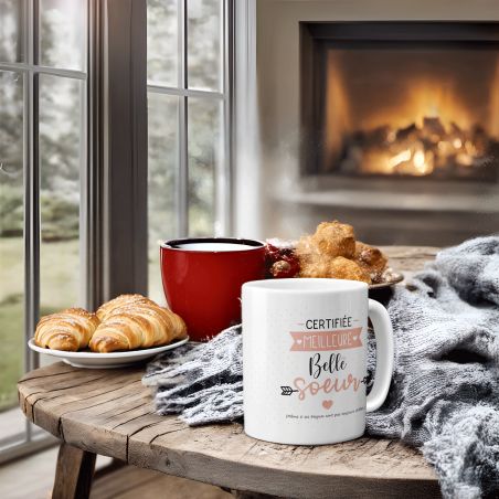 Mug Certifié Meilleure Belle Sœur - Tasse cadeau Anniversaire ou Noël - 33 cL, Céramique - Imprimé en France
