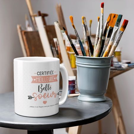 Mug Certifié Meilleure Belle Sœur - Tasse cadeau Anniversaire ou Noël - 33 cL, Céramique - Imprimé en France