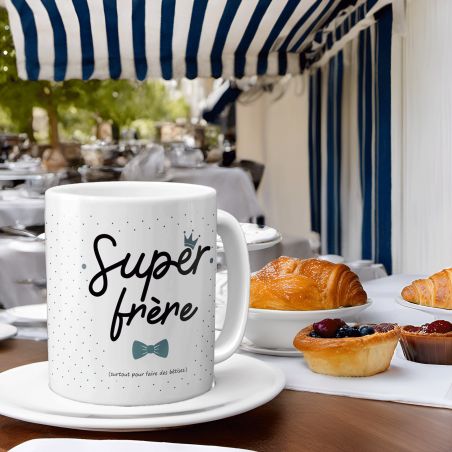 Mug Super Frère - Tasse cadeau Anniversaire ou Noël - 33 cL, Céramique - Imprimé en France