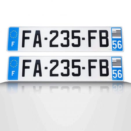 Plaque immatriculation voiture homologuée (Lot de 2) - plastique SIV 520 x 110 mm - Rivet plaque immatriculation inclus
