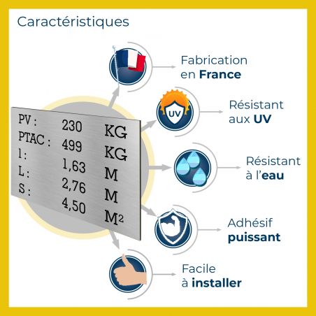 Plaque de tare noir texte blanc pour remorque caravane utilitaire - Marquage gravure laser - Plaque constructeur