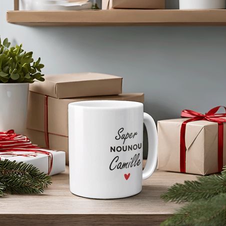 Customizable Super Nanny Mug with Text or First Name · Personalized nanny or childminder gift