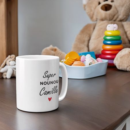 Mug Super Nounou personnalisable avec Texte ou Prénom · Cadeau personnalisé nourrice ou assistante maternelle - 33 cl, Céramique