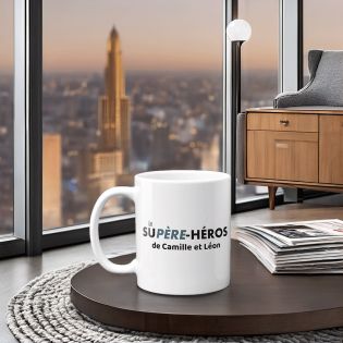 Mug en céramique blanc personnalisé avec Texte · Supère-Héros - 33 cl, Céramique - Imprimé en France