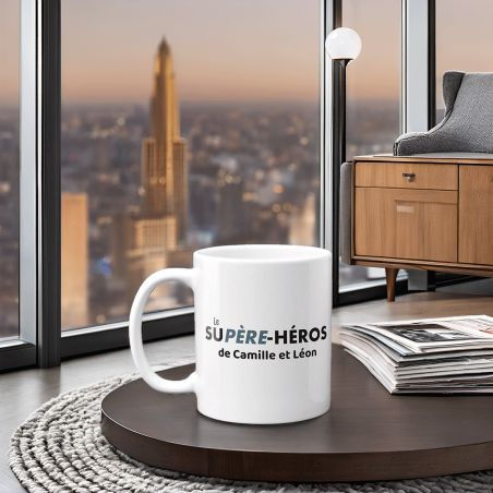 Mug en céramique blanc personnalisé avec Texte · Supère-Héros - 33 cl, Céramique - Imprimé en France