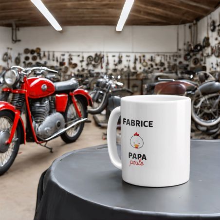 Mug en céramique blanc personnalisé avec Texte · Papa Poule · Cadeau anniversaire papa ou fête des pères - 33 cl, Céramique - Im