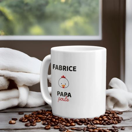 Mug en céramique blanc personnalisé avec Texte · Papa Poule · Cadeau anniversaire papa ou fête des pères - 33 cl, Céramique - Im