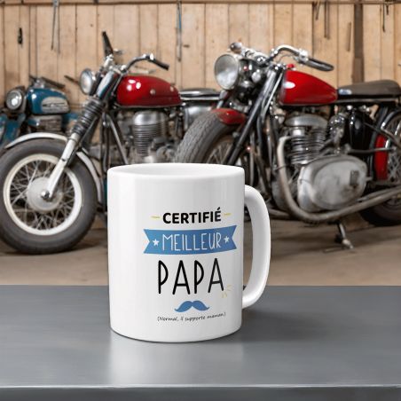 Mug Certifié Meilleur Papa - Cadeau Anniversaire ou Noël pour super père - Imprimé en France