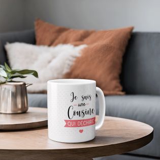 Mug Cousine qui Déchire - Tasse cadeau Anniversaire ou Noël - 33 cL, Céramique - Imprimé en France