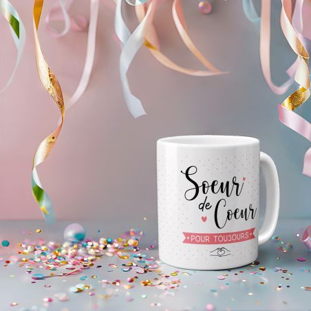 Mug Sœur de Cœur - Tasse cadeauAnniversaire meilleure amie ou Noël - 33 cL, Céramique - Imprimé en France
