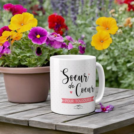 Mug Sœur de Cœur - Tasse cadeauAnniversaire meilleure amie ou Noël - 33 cL, Céramique - Imprimé en France
