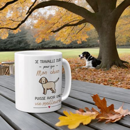 Mug Je travaille pour mon Chien - Cadeau Anniversaire ou Noël pour Passionné de chiens - 33 cl, Céramique - Imprimé en France