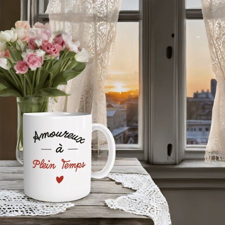 Mug en céramique Amoureux à plein temps - 33 cl, Céramique - Imprimé en France