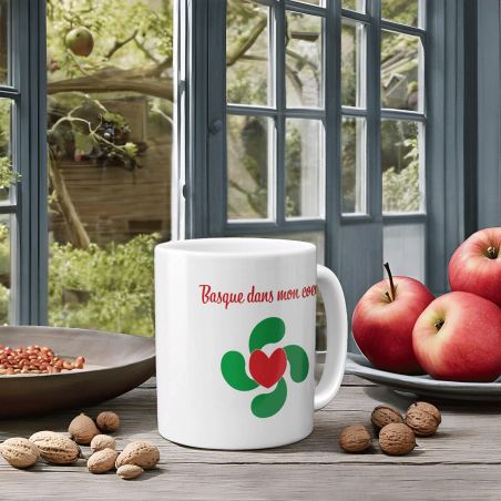 Mug Région Basque dans mon cœur - Tasse cadeau Symbole Basque - 33 cL, Céramique - Imprimé en France