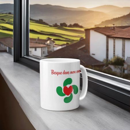 Mug Région Basque dans mon cœur - Tasse cadeau Symbole Basque - 33 cL, Céramique - Imprimé en France