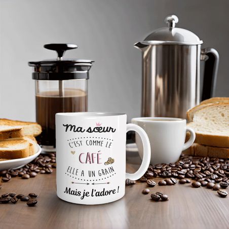 Mug en céramique Ma soeur c'est comme le café - 33 cl, Céramique - Imprimé en France