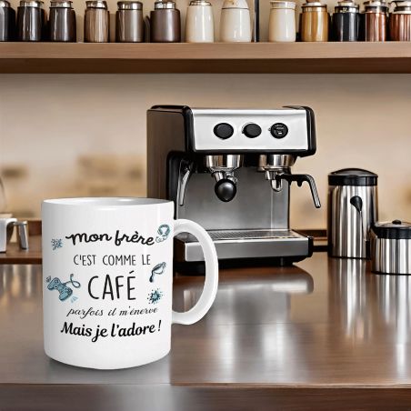 Mug en céramique Mon frère c'est comme le café - 33 cl, Céramique - Imprimé en France