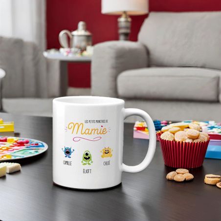 Classic customizable mug with children's first names - Grandma's little monsters