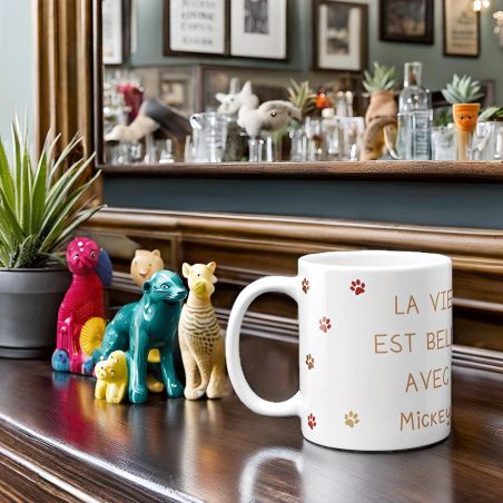 Mug personnalisé Prénom animal | La vie est belle - 33 cl, Céramique - Imprimé en France