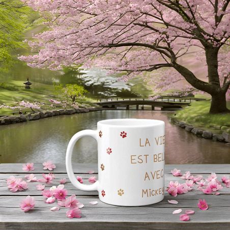 Mug personnalisé Prénom animal | La vie est belle - 33 cl, Céramique - Imprimé en France
