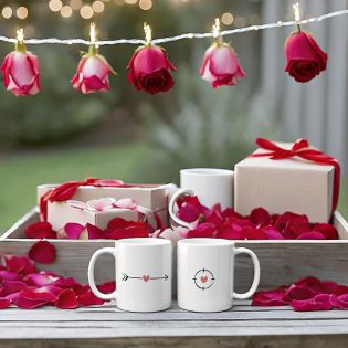 Lot de 2 mugs en céramique Couple personnalisés Prénoms · Flèche et Cible · Saint-Valentin - 33 cl, Céramique - Imprimé en Franc