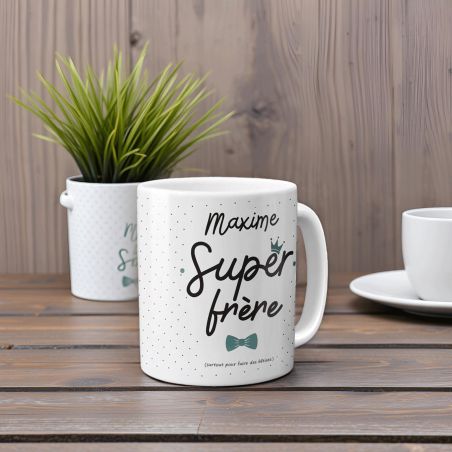 mugs et tasses à café : Mug personnalisable en céramique - Super Frère - 33 cl, Céramique - Imprimé en France