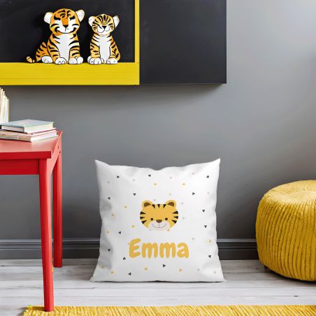 Coussin décoratif 40 x 40 cm + garniture pour chambre d'enfant personnalisable avec prénom et motif animal