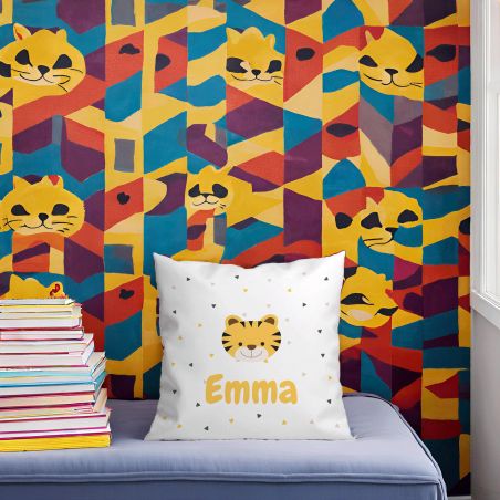 Coussin décoratif 40 x 40 cm + garniture pour chambre d'enfant personnalisable avec prénom et motif animal