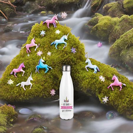 Gourde isotherme Licorne personnalisable avec Prénom - Inox, 50 cL - Personnalisé en France - Idée cadeau petite fille
