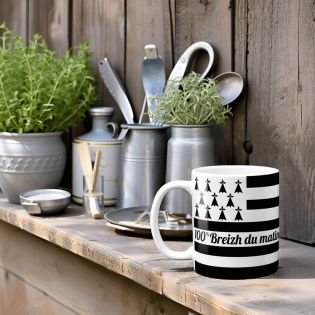 Mug 100% Breizh du matin - Tasse cadeau symbole Breton - 33 cl, Céramique - Imprimé en France
