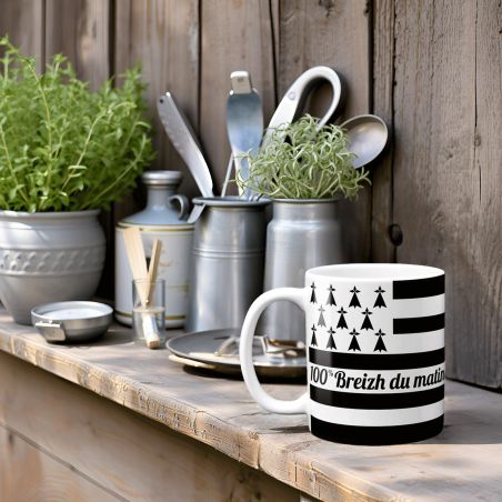 Mug en céramique blanc personnalisé avec Texte | Drapeau Breton