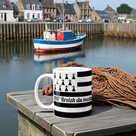 Mug 100% Breizh du matin - Tasse cadeau symbole Breton - 33 cl, Céramique - Imprimé en France