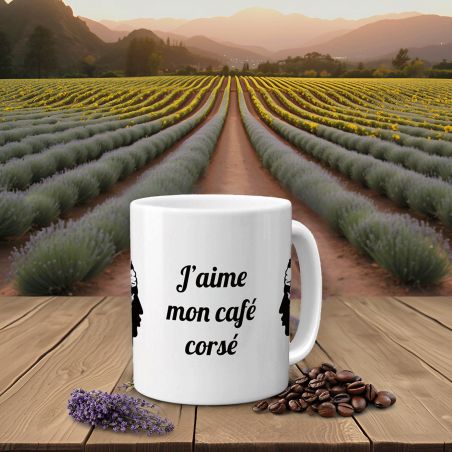 Mug J'aime mon café Corsé - Tasse cadeau symbole Corse - 33 cL, Céramique - Imprimé en France