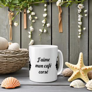 Mug J'aime mon café Corsé - Tasse cadeau symbole Corse - 33 cL, Céramique - Imprimé en France