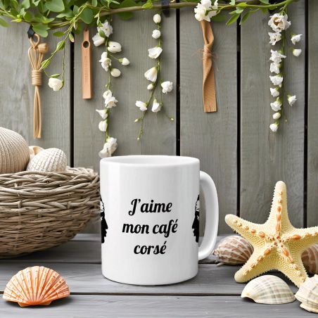 Mug J'aime mon café Corsé - Tasse cadeau symbole Corse - 33 cL, Céramique - Imprimé en France