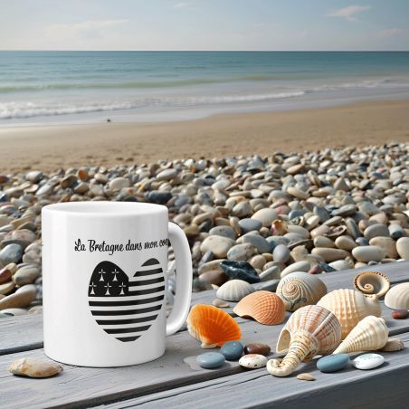 Mug Bretagne dans mon cœur - Tasse cadeau symbole Breton - 33 cl, Céramique - Imprimé en France