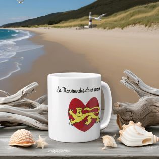 Mug Normandie dans mon cœur - Tasse cadeau symbole Normand - 33 cL, Céramique - Imprimé en France