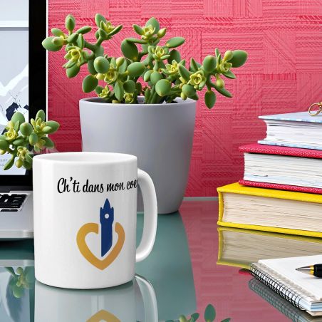 Mug Ch'ti dans mon cœur - Tasse cadeau Haut de France - 33 cL, Céramique - Imprimé en France