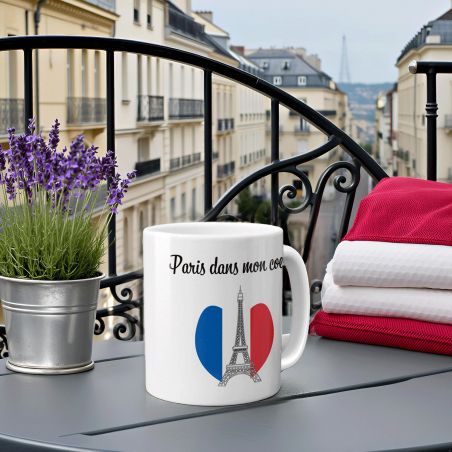 Mug Paris dans mon cœur - Tasse cadeau Tour Eiffel - 33 cL, Céramique - Imprimé en France