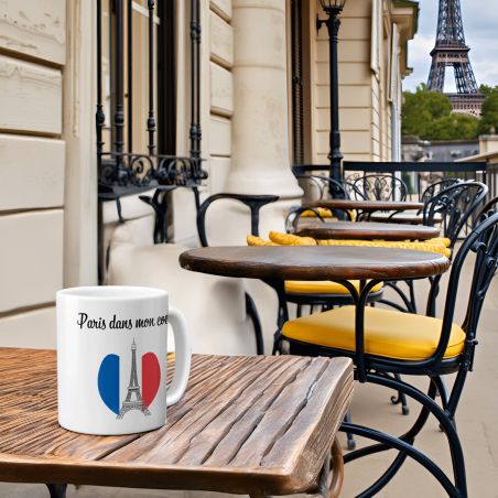 Mug Paris dans mon cœur - Tasse cadeau Tour Eiffel - 33 cL, Céramique - Imprimé en France