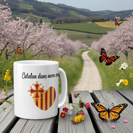 Mug Catalan dans mon cœur - Tasse cadeau Symbole Catalan - Occitanie - 33 cL, Céramique - Imprimé en France