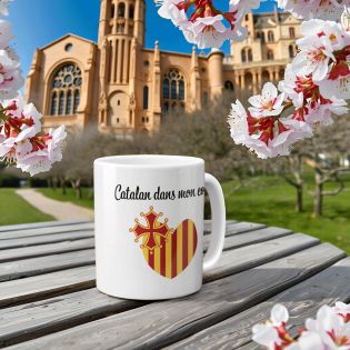 Mug Catalan dans mon cœur - Tasse cadeau Symbole Catalan - Occitanie - 33 cL, Céramique - Imprimé en France
