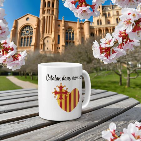 Mug Catalan dans mon cœur - Tasse cadeau Symbole Catalan - Occitanie - 33 cL, Céramique - Imprimé en France
