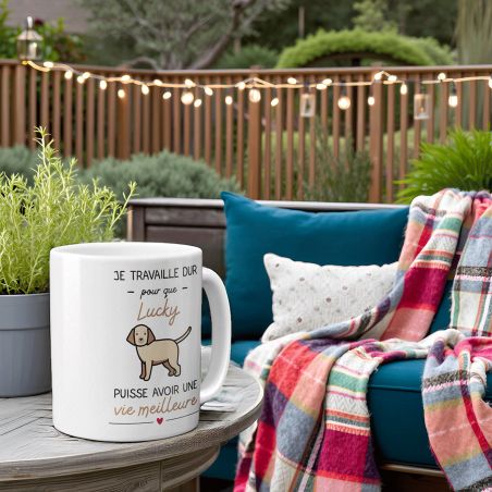 mugs et tasses à café : Mug personnalisable en céramique - Je travaille pour mon Chien - 33 cl, Céramique - Imprimé en France