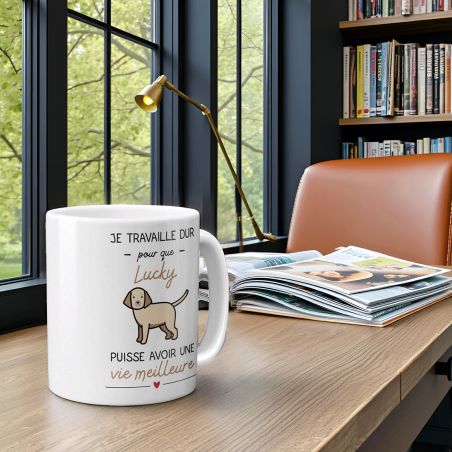 mugs et tasses à café : Mug personnalisable en céramique - Je travaille pour mon Chien - 33 cl, Céramique - Imprimé en France