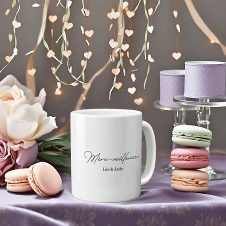 Mug en céramique blanc personnalisable "Mère-Veilleuse" · Cadeau anniversaire maman ou fête des mères - 33 cl, Céramique - Impri