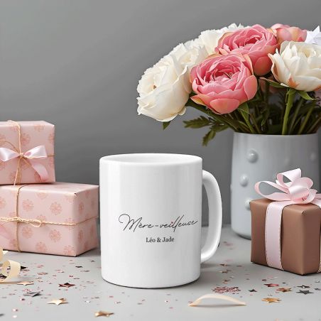 Mug en céramique blanc personnalisable "Mère-Veilleuse" · Cadeau anniversaire maman ou fête des mères - 33 cl, Céramique - Impri