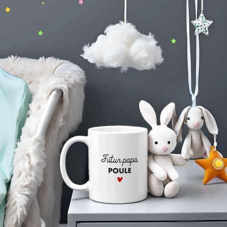 Personalized white ceramic mug with ultrasound photo · Future Papa Poule