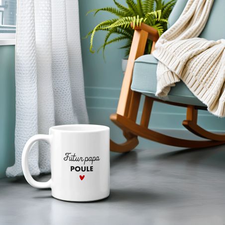 Personalized white ceramic mug with ultrasound photo · Future Papa Poule